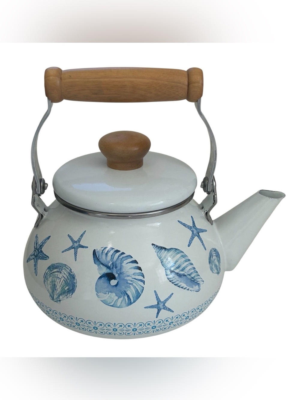 ENAMEL TEA KETTLE SEASHELL PATTERN TEAPOT